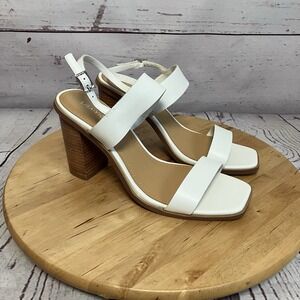 Lisa Vicky Shoes Womens Size 9M White Leather Oasis Open Toe‎ Block Heel
